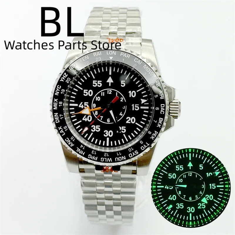 Bliger Custom Mechanical Watch for Gentlemen 40mm NH34 Black Dial Green Luminous Hands Jubilee Bracelet Glide Lock CHICBURN
