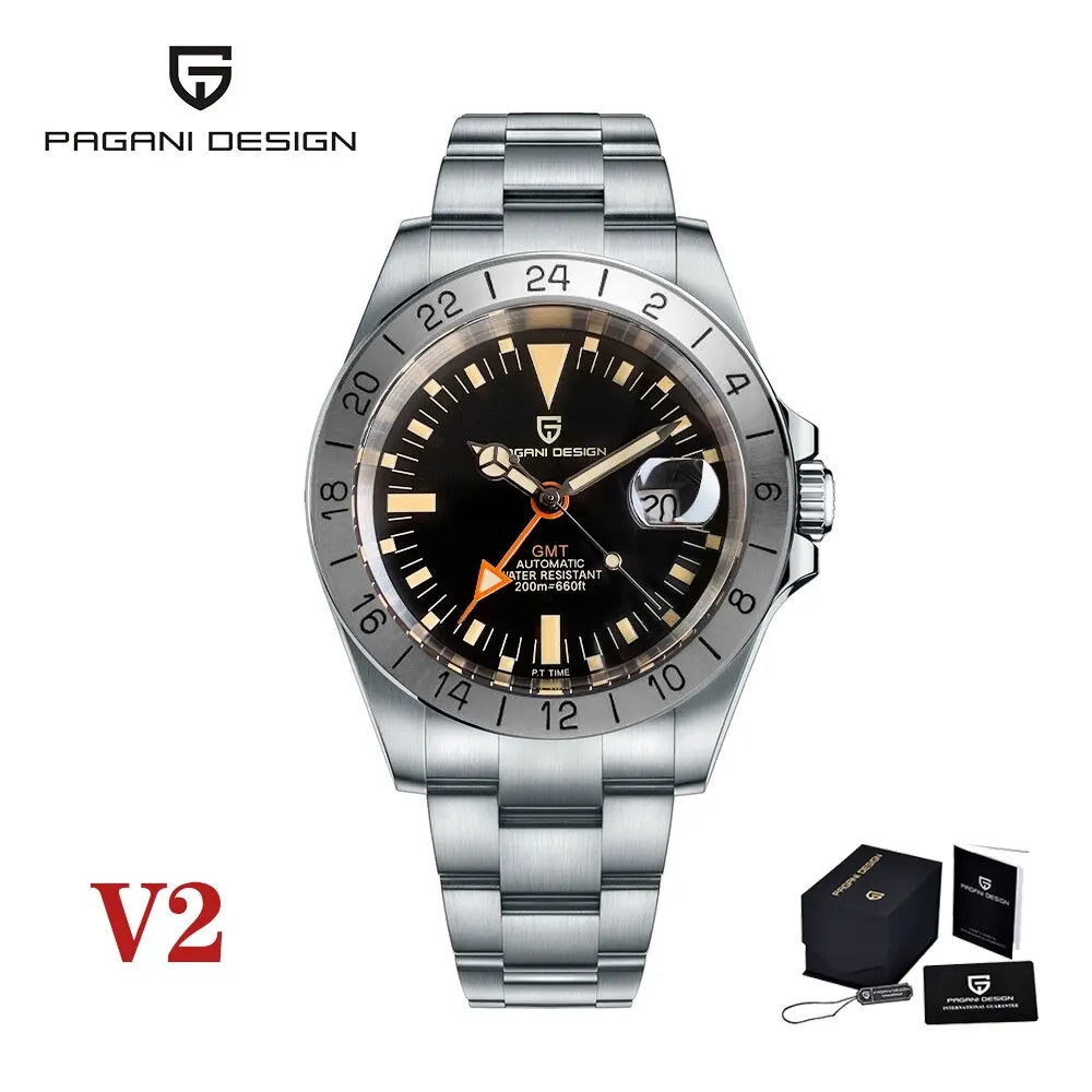2024 New PAGANI DESIGN GMT Men Automatic Mechanical Watch Classic Retro Watch Stainless Steel 200m Waterproof Clock Reloj Hombre CHICBURN