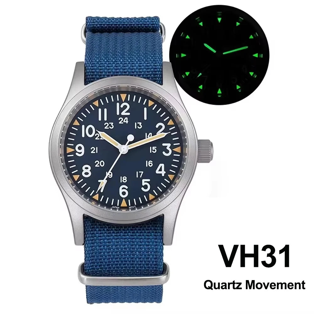 Militado ML05 38mm Military Field Watch VH31 Sweep Quartz Movement Domed Sapphire Crystal Waterproof 100M Super Luminous Watches CHICBURN