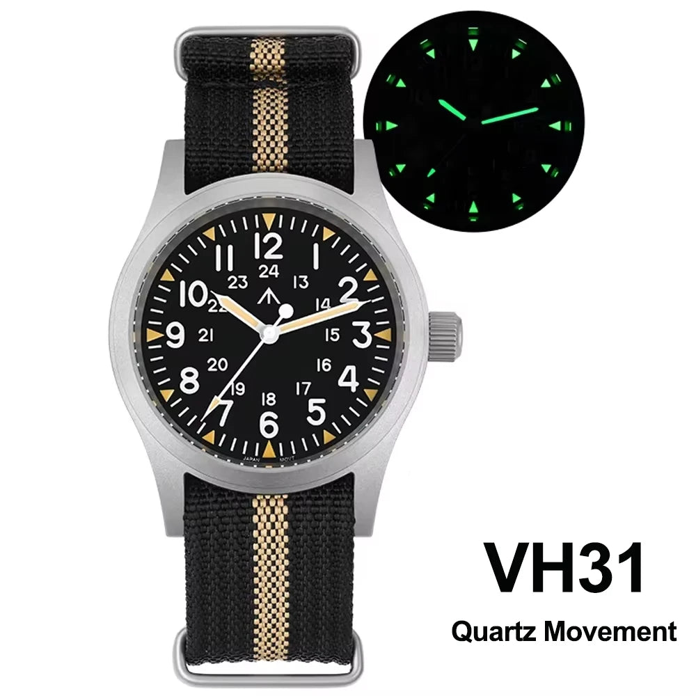 Militado ML05 38mm Military Field Watch VH31 Sweep Quartz Movement Domed Sapphire Crystal Waterproof 100M Super Luminous Watches CHICBURN