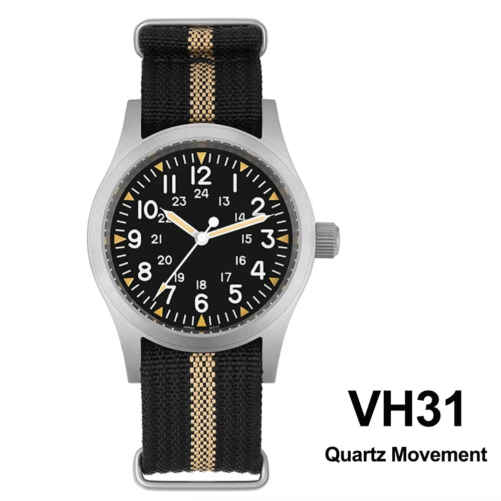 Militado ML05 38mm Military Field Watch VH31 Sweep Quartz Movement Domed Sapphire Crystal Waterproof 100M Super Luminous Watches CHICBURN
