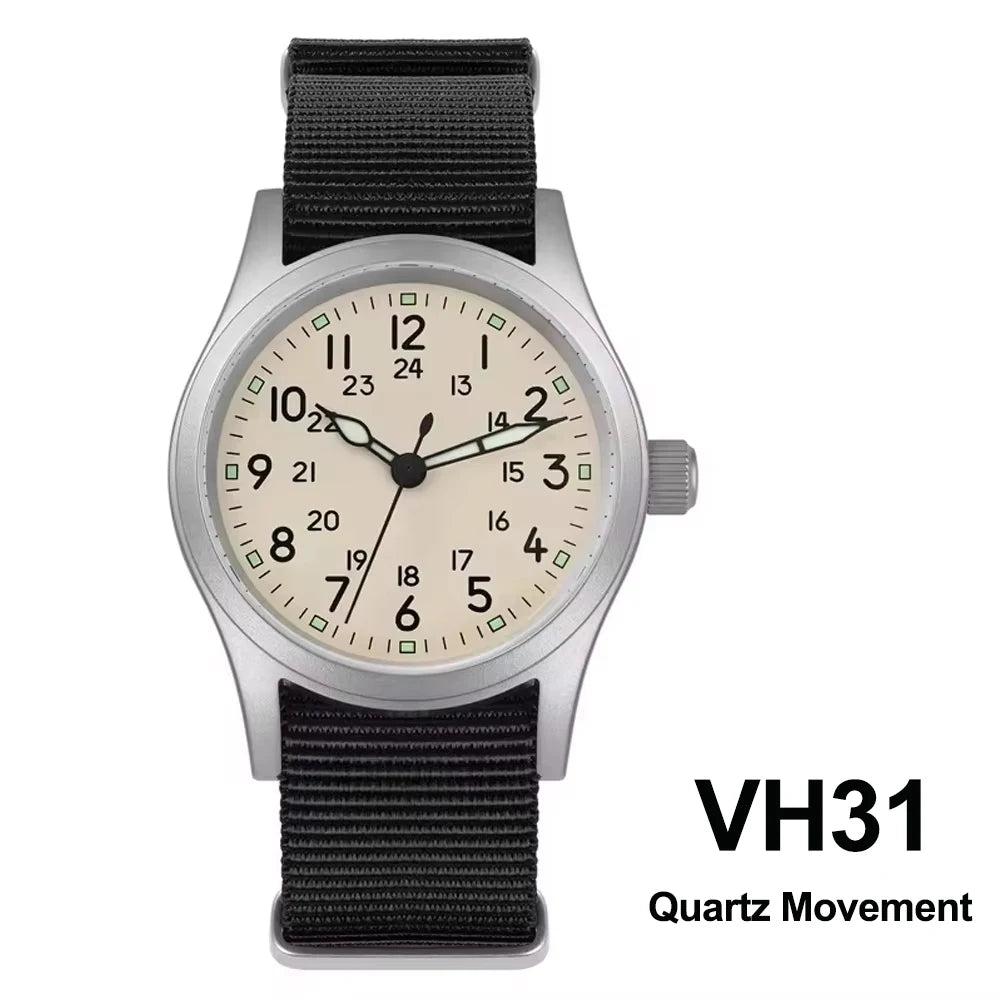 Militado ML05 38mm Military Field Watch VH31 Sweep Quartz Movement Domed Sapphire Crystal Waterproof 100M Super Luminous Watches CHICBURN