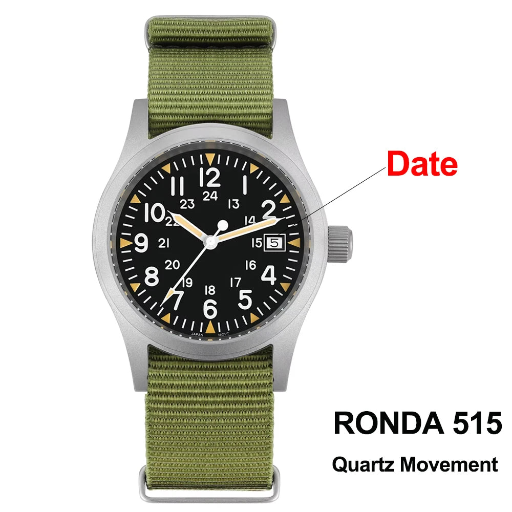 Militado ML05 38mm Military Field Watch VH31 Sweep Quartz Movement Domed Sapphire Crystal Waterproof 100M Super Luminous Watches CHICBURN