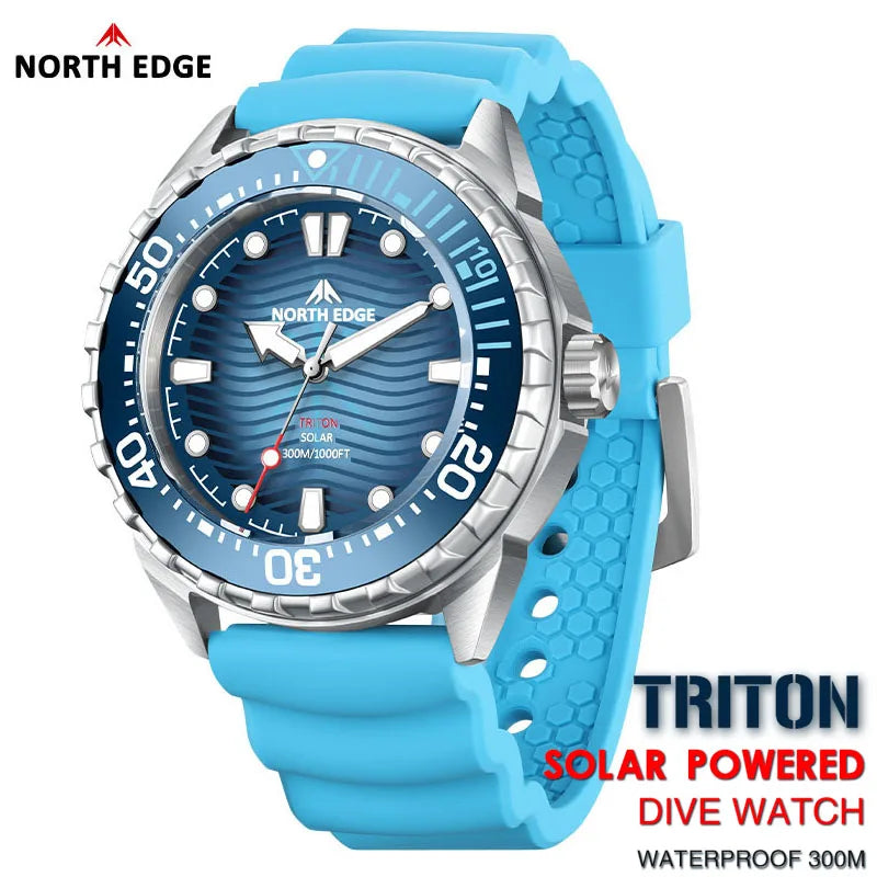 NORTH EDGE 2025 New TRITON Solar Powered Dive Watch Men Luxury Quartz Watches For Men 316L Stainless Steel Case Waterproof 300M CHICBURN