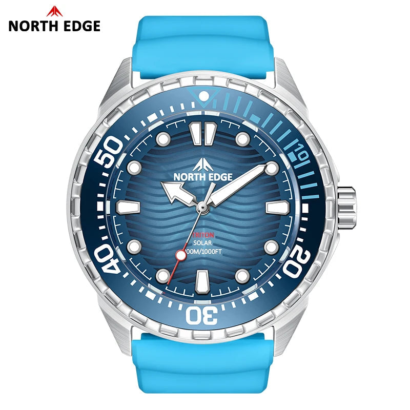 NORTH EDGE 2025 New TRITON Solar Powered Dive Watch Men Luxury Quartz Watches For Men 316L Stainless Steel Case Waterproof 300M CHICBURN