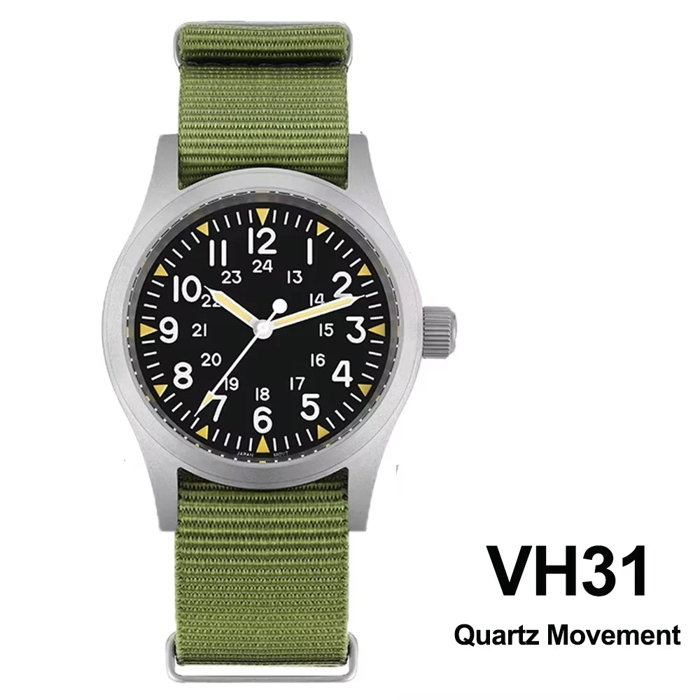 Militado ML05 38mm Military Field Watch VH31 Sweep Quartz Movement Domed Sapphire Crystal Waterproof 100M Super Luminous Watches CHICBURN
