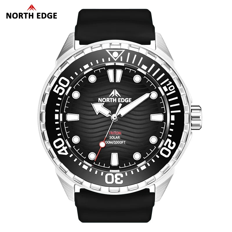 NORTH EDGE 2025 New TRITON Solar Powered Dive Watch Men Luxury Quartz Watches For Men 316L Stainless Steel Case Waterproof 300M CHICBURN