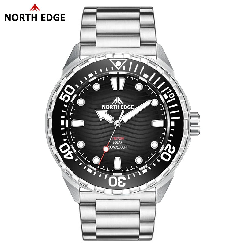 NORTH EDGE 2025 New TRITON Solar Powered Dive Watch Men Luxury Quartz Watches For Men 316L Stainless Steel Case Waterproof 300M CHICBURN