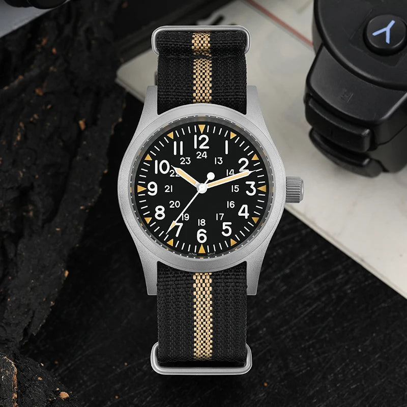 Militado ML05 38mm Military Field Watch VH31 Sweep Quartz Movement Domed Sapphire Crystal Waterproof 100M Super Luminous Watches CHICBURN
