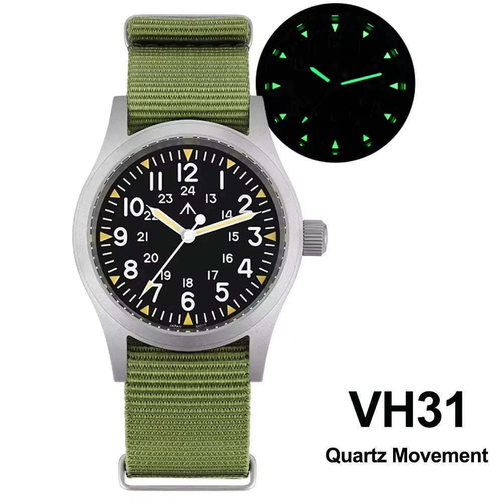 Militado ML05 38mm Military Field Watch VH31 Sweep Quartz Movement Domed Sapphire Crystal Waterproof 100M Super Luminous Watches CHICBURN