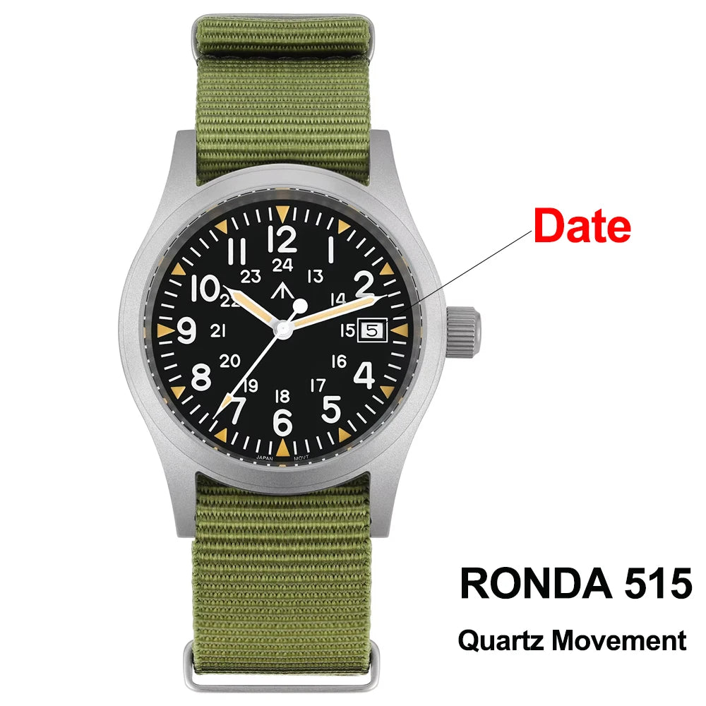 Militado ML05 38mm Military Field Watch VH31 Sweep Quartz Movement Domed Sapphire Crystal Waterproof 100M Super Luminous Watches CHICBURN