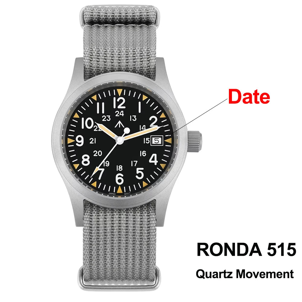 Militado ML05 38mm Military Field Watch VH31 Sweep Quartz Movement Domed Sapphire Crystal Waterproof 100M Super Luminous Watches CHICBURN