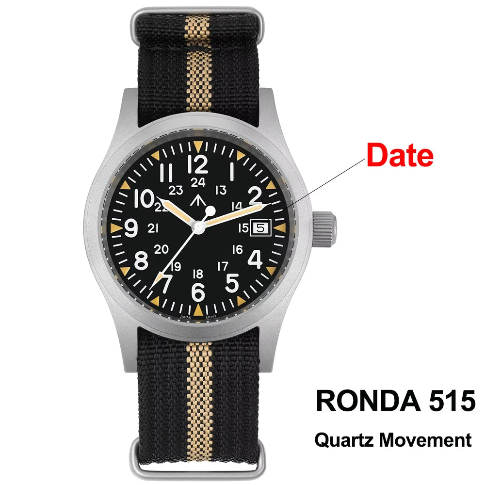 Militado ML05 38mm Military Field Watch VH31 Sweep Quartz Movement Domed Sapphire Crystal Waterproof 100M Super Luminous Watches CHICBURN