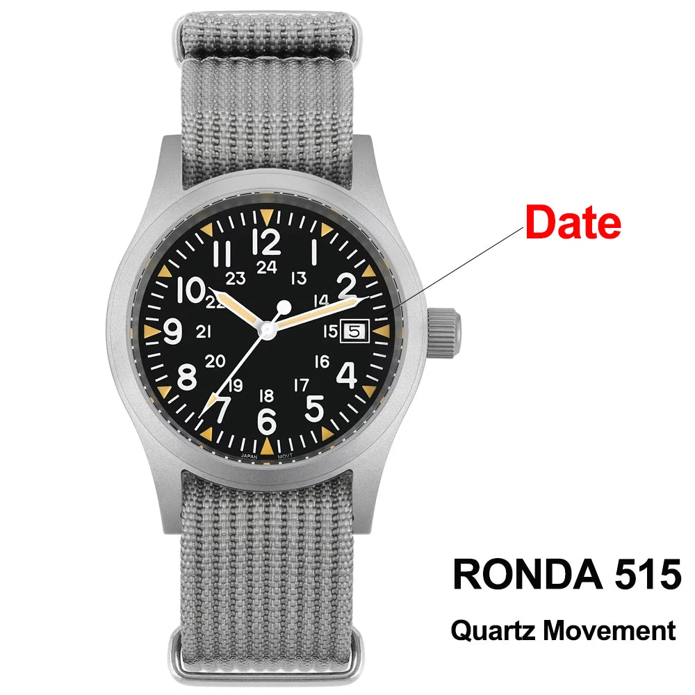 Militado ML05 38mm Military Field Watch VH31 Sweep Quartz Movement Domed Sapphire Crystal Waterproof 100M Super Luminous Watches CHICBURN