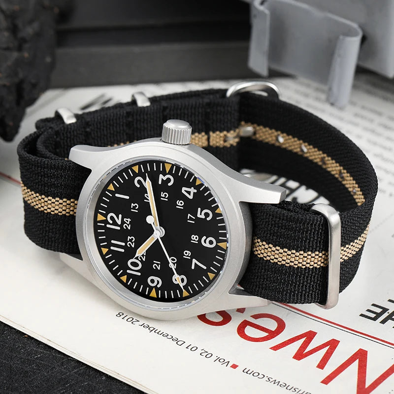 Militado ML05 38mm Military Field Watch VH31 Sweep Quartz Movement Domed Sapphire Crystal Waterproof 100M Super Luminous Watches CHICBURN