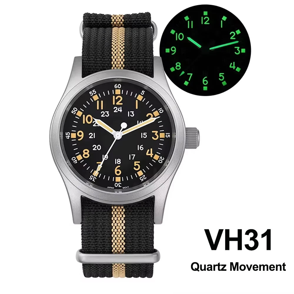 Militado ML05 38mm Military Field Watch VH31 Sweep Quartz Movement Domed Sapphire Crystal Waterproof 100M Super Luminous Watches CHICBURN