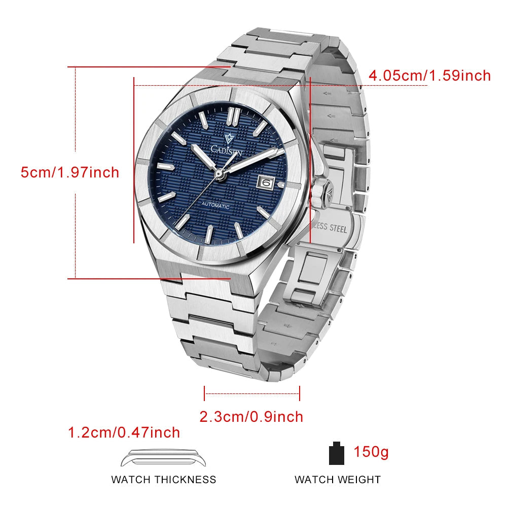 CADISEN New Mens Watches Business Automatic Watch Men Japan Mechanical 40MM AR Sapphire 100M Waterproof WristWatch CHICBURN