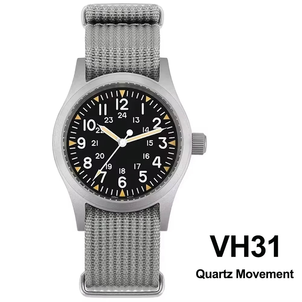 Militado ML05 38mm Military Field Watch VH31 Sweep Quartz Movement Domed Sapphire Crystal Waterproof 100M Super Luminous Watches CHICBURN