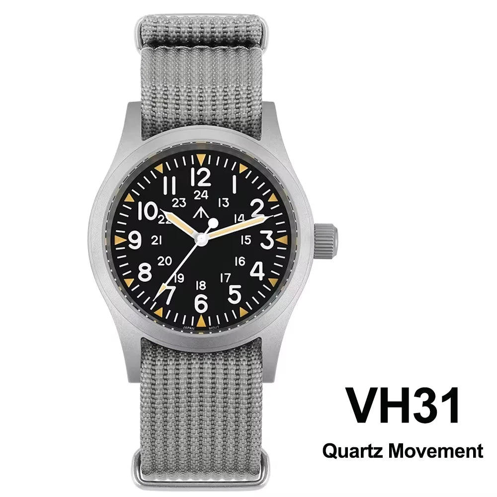 Militado ML05 38mm Military Field Watch VH31 Sweep Quartz Movement Domed Sapphire Crystal Waterproof 100M Super Luminous Watches CHICBURN