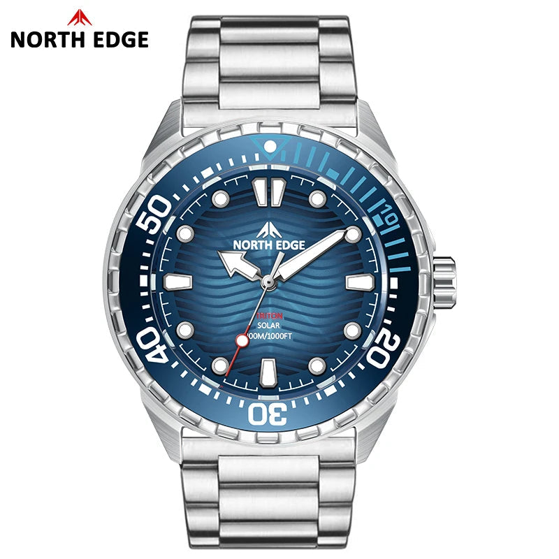 NORTH EDGE 2025 New TRITON Solar Powered Dive Watch Men Luxury Quartz Watches For Men 316L Stainless Steel Case Waterproof 300M CHICBURN