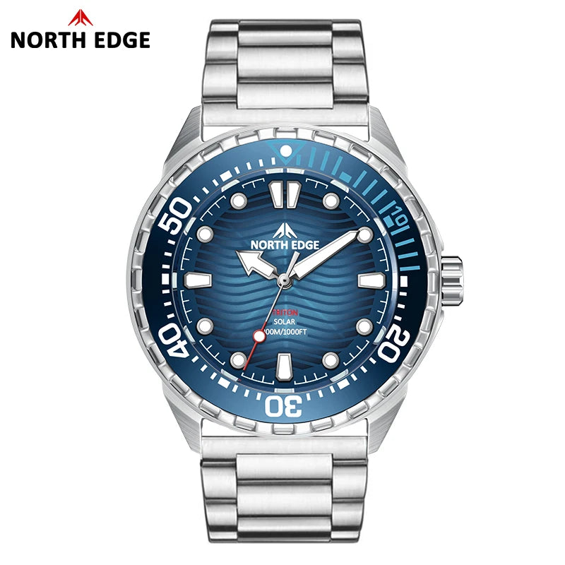 NORTH EDGE 2025 New TRITON Solar Powered Dive Watch Men Luxury Quartz Watches For Men 316L Stainless Steel Case Waterproof 300M CHICBURN