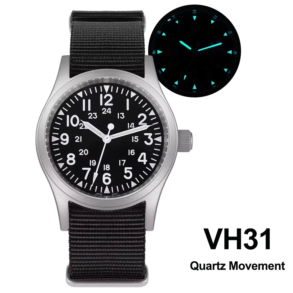 Militado ML05 38mm Military Field Watch VH31 Sweep Quartz Movement Domed Sapphire Crystal Waterproof 100M Super Luminous Watches CHICBURN
