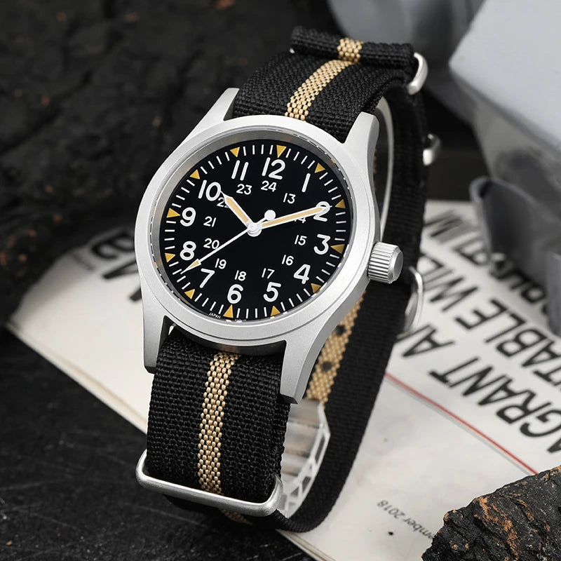Militado ML05 38mm Military Field Watch VH31 Sweep Quartz Movement Domed Sapphire Crystal Waterproof 100M Super Luminous Watches CHICBURN